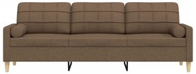 Sofá 3 lugares c/ almofadas decorativas 210 cm tecido castanho