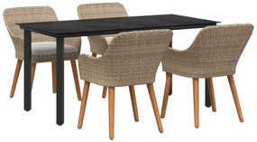 vidaXL Conjunto de Jantar para Jardim com almofada 5 pcs Bege vime PE