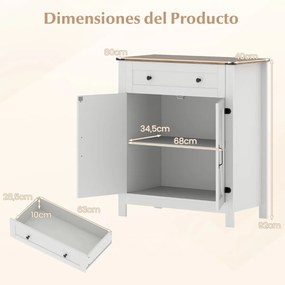 Aparador Armário Despensa de Cozinha 80 x 40 x 92 cm com Portas Gaveta e Prateleira Ajustável Branco