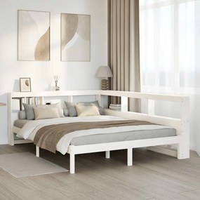 vidaXL Cama com estante sem colchão 150x200 cm pinho maciço branco