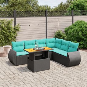 vidaXL 7 pcs conjunto de sofás p/ jardim c/ almofadões vime PE preto