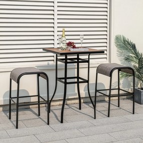 Conjunto de 2 bancos de bar em metal com 76 cm de altura e assento de tecido curvo sem encosto para pátio exterior, varanda e piscina Castanho + Preto