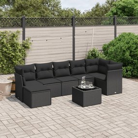 vidaXL 8 pcs conjunto sofás de jardim com almofadões vime PE preto