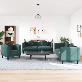 3209249 vidaXL 3 pcs conjunto de sofás com almofadas veludo verde-escuro