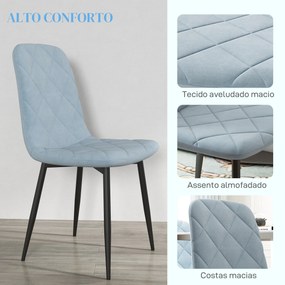 Conjunto de 4 Cadeiras de Jantar Modernas Cadeiras de Cozinha Estofadas em Veludo com Pés de Aço 45x54x87 cm Azul Claro