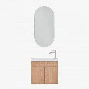 Conjunto De Móvel De Casa De Banho Suspenso Em Madeira Com Lavatório Integrado Narek Castanho Fresno & Ovalado Com Armazenamento 45x90 Cm - Sklum