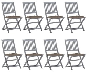 vidaXL Cadeiras de exterior dobráveis 8pcs c/ almofadões acácia maciça