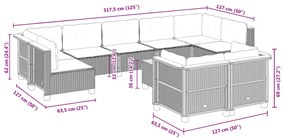 10 pcs conjunto sofás de jardim c/ almofadões vime PE preto