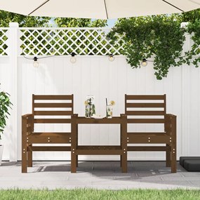 vidaXL Banco de jardim 2 lugares com mesa pinho maciço castanho-mel