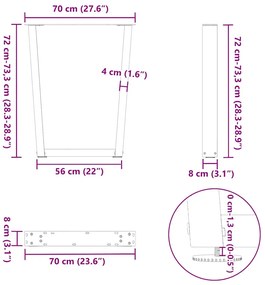 Mesa de jantar pernas 2pcs forma de V 70x(72-73,3)cm aço branco