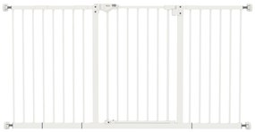 PawHut Barreira de Segurança Extensível para Portas e Escadas com Fechamento Automático e Sistema de Duplo Bloqueio 74-147,5x76,2 cm Branco