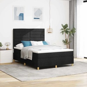 vidaXL Cama Box com colchão com cabeceira Preto 160 x 200 cm tecido