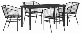 Conjunto de Jantar de Jardim com 5 Peças Preto em Rattan Sintético