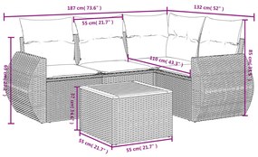 5 pcs conjunto de sofás p/ jardim com almofadões vime PE bege