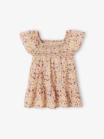 Agora -15%: Vestido às flores e favos, para bebé cru