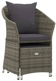 2 pcs conjunto lounge de jardim c/ almofadões vime PE cinzento