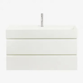 Conjunto De Móvel De Casa De Banho Suspenso Em Madeira E Folha De Freixo Com Lavatório Integrado Ona Branco & Sem Espelho & - Sklum