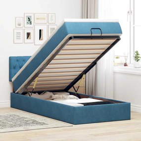 Estrutura de cama otomana com colchão azul escuro Veludo