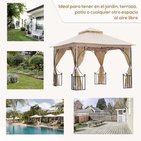 Outsunny Gazebo de jardim 3x3m com 4 cortinas laterais com zíper e tel