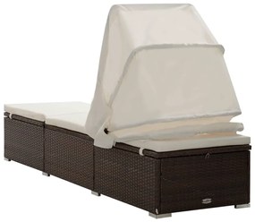 Espreguiçadeira com toldo e almofadão vime PE castanho