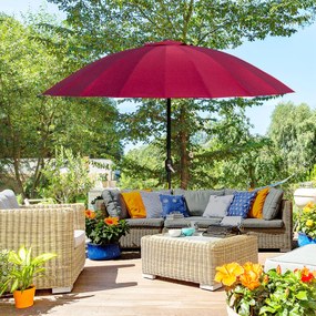 Chapéu de Sol de Jardim Ø2,5x2,4 m com Manivela Manual Mastro Flexível Impermeável e 18 Varas para Exterior Vinho