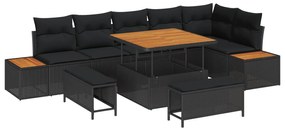 vidaXL Conjunto de Sofá de Jardim 9 pcs Preto vime PE