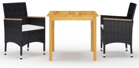 3 pcs conjunto de jantar para jardim preto