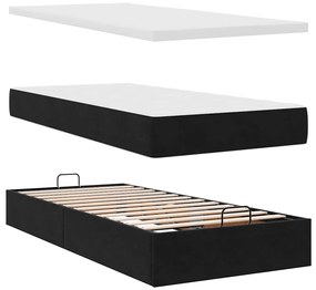 Estrutura de cama otomana com colchão preto 80x200cm veludo