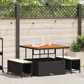 Conjunto de Jantar de Jardim com 3 Peças e Almofadas Preto em Rattan Poliéster e Acácia