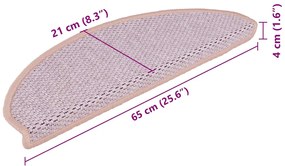 Tapetes escada adesivos aspeto sisal 15 pcs 65x21x4 cm rosa