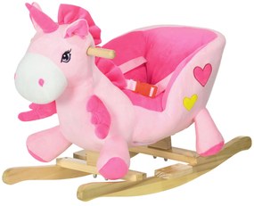 HOMCOM Cavalo Baloiço para Bebés Baloiço em Forma de Unicornio com Música Cinto de Segurança e Apoio para os Pés 65x35x45 cm Rosa | Aosom Portugal