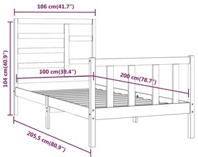 Estrutura de cama 100x200 cm pinho maciço preto