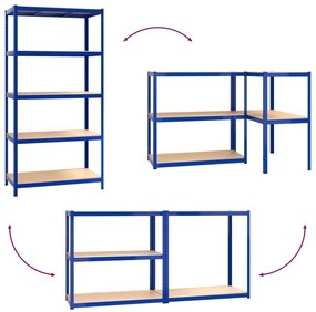 5-Layer Storage Shelf Blue Steel&amp;Madeira de engenharia