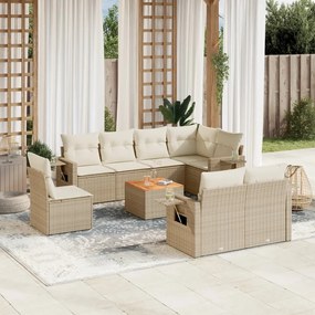 vidaXL 9 pcs conjunto de sofás p/ jardim com almofadões vime PE bege
