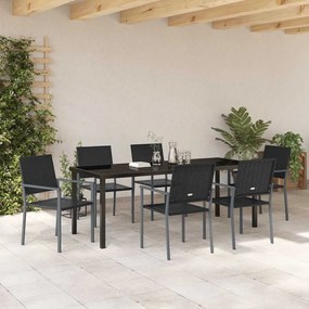 Conjunto de Jantar de Jardim 7 Peças Preto em Rattan Sintético