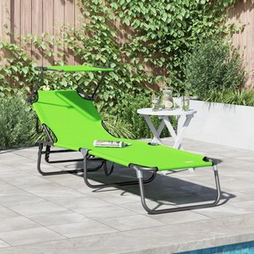 Espreguiçadeira Dobrável com Toldo Verde Tecido Oxford 600D