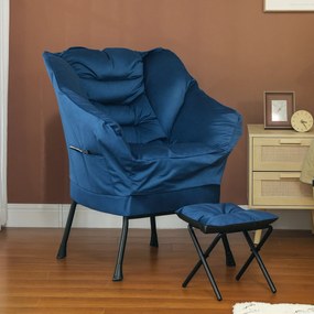 Poltrona Sala de Estar com Apoio para os Pés Poltrona Relax para Leitura com Bolsos Laterais 80x78x100 cm Azul Escuro