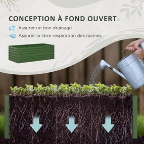 Floreira de horta retangular com tubos de reforço em aço galvanizado 180 x 90 x 59 cm verde