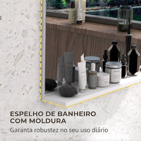 Espelho de Casa de Banho de Parede com Prateleira Aberta Estilo Moderno para Hall e Corredor 60x12x40 cm Branco