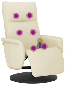Cadeira massagens reclinável c/apoio pés couro artificial creme