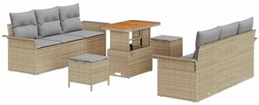 Conjunto de Sofá de Jardim com 9 Peças com Almofadas Bege Rattan Poly