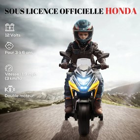 Moto Elétrica 12 V para Crianças 3-6 anos, 107 x 46 x 75 cm, Licenciada pela Honda Amarela
