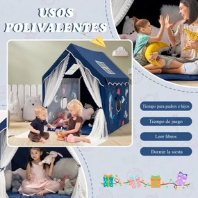 Tenda para crianças com tapete almofadado amovível 121 x 105 x 137 cm Azul