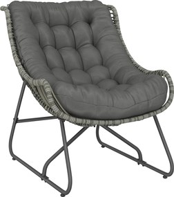 Outsunny Poltrona de rattan com almofada e tiras, poltrona exterior estofada em polyrattan, poltrona até 120 kg | Aosom Portugal