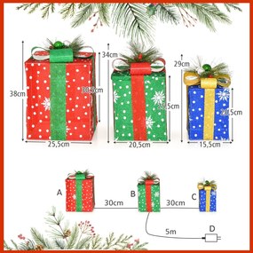 Decoração de 3 caixas de presente de Natal iluminadas com 52 luzes LED pré-iluminadas Multicolorido