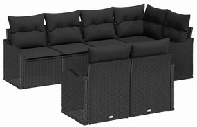 Conjunto de Sofás de Jardim vidaXL 7 Peças com Almofadas Preto Vime PE