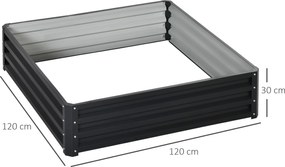 Floreira de horta quadrada em aço galvanizado, 120 x 120 x 30 cm, cinzento