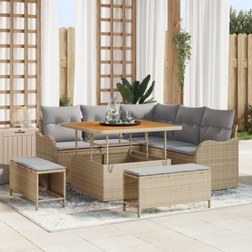 Conjunto de Sofás de Jardim vidaXL de 8 peças com Almofadas Bege Polir