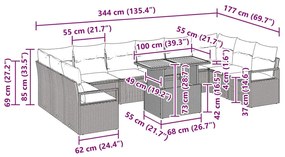 Conjunto de Sofá de Jardim de 11 Peças com Almofadas Bege em Polyratta