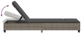 Espreguiçadeira com almofadões 55x200x25,5cm vime PE cinzento